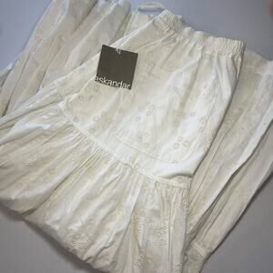 Eskandar Tiered Petticoat Skirt 2 L XL Embroidered Floral Cotton Romantic Ivory